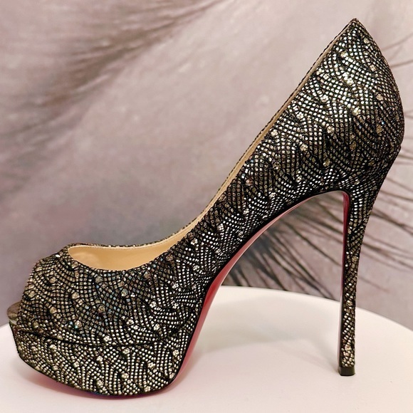 Christian Louboutin Shoes - 🌺CHRISTIAN LOUBOUTIN 👠 Fetish Peep 130 Glitter pumps black and silver sz 36.5